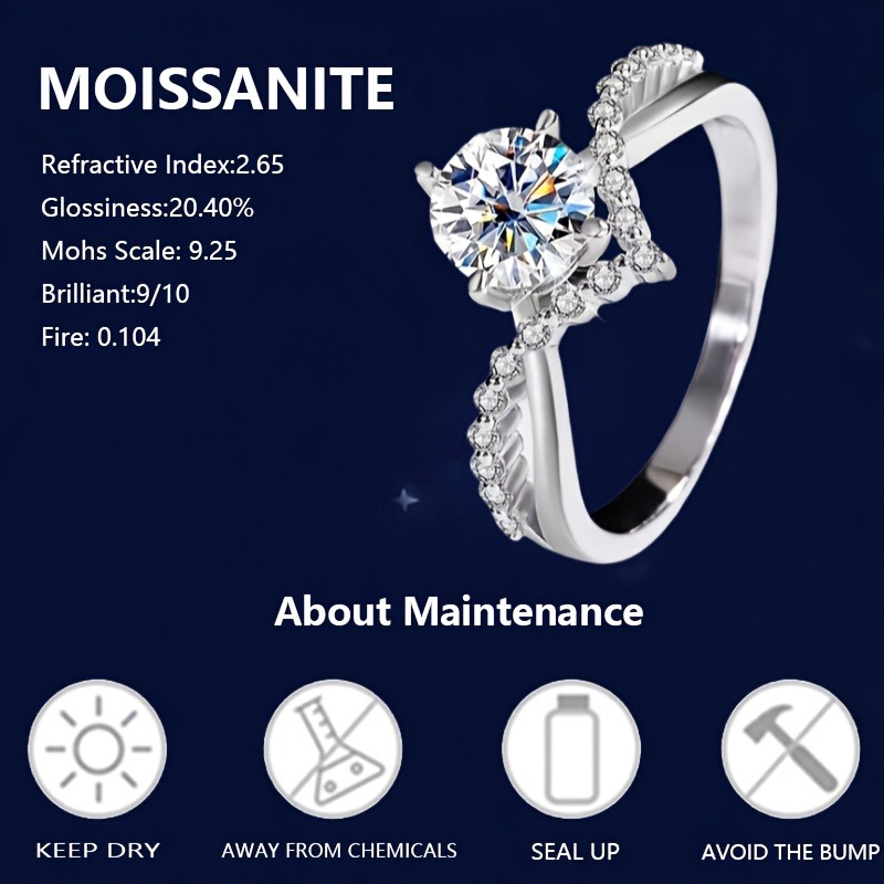 Unisex 925 Silver Moissanite Round-Cut Halo Ring, Classic Design